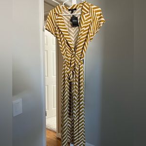 Mustard and white wrap dress